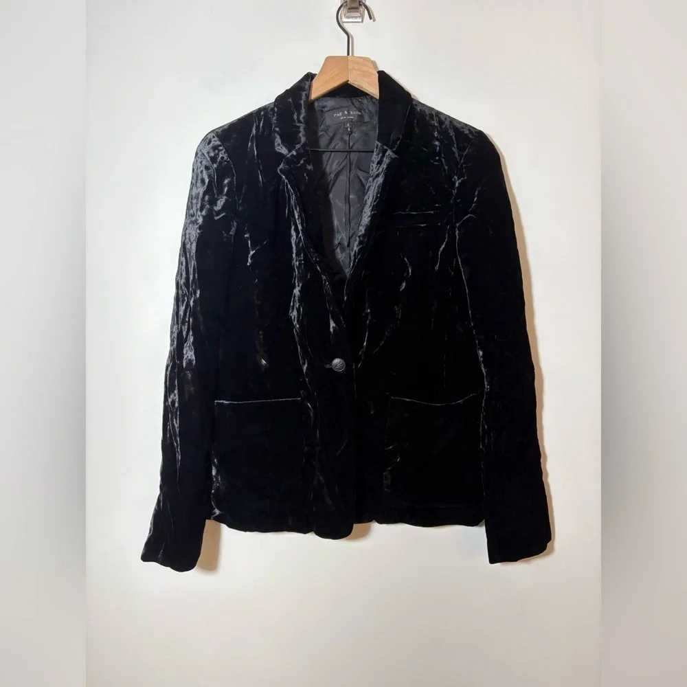 Rag & Bone Margot Velvet Blazer Size 2 Black Velvet Single Button Jacket! New